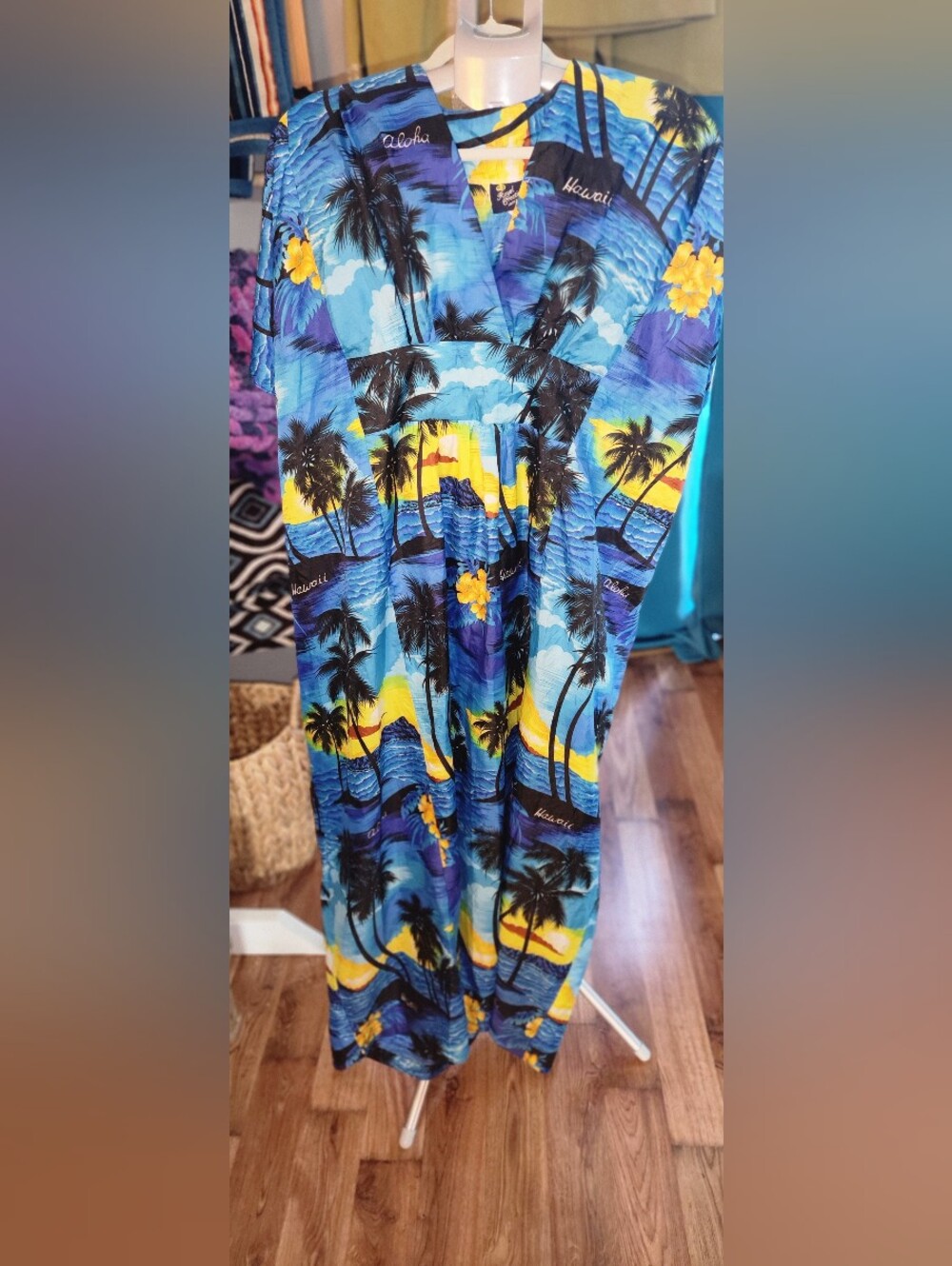 70s/80s Blue Tropical Palm One Size Kaftan